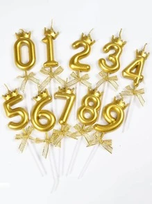 1pc Number Design Cake Topper, Gold Wax Cake Top Decoration For Party - Gold - View 6