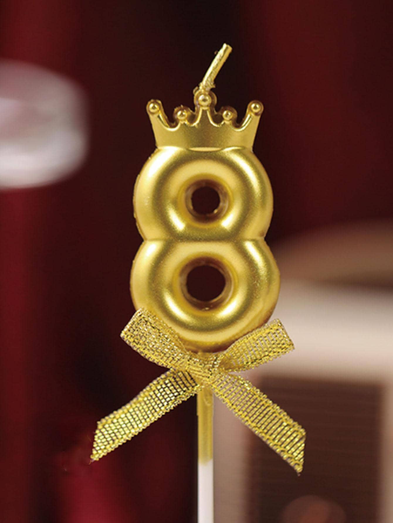 1pc Number Design Cake Topper, Gold Wax Cake Top Decoration For Party - Gold - View 1