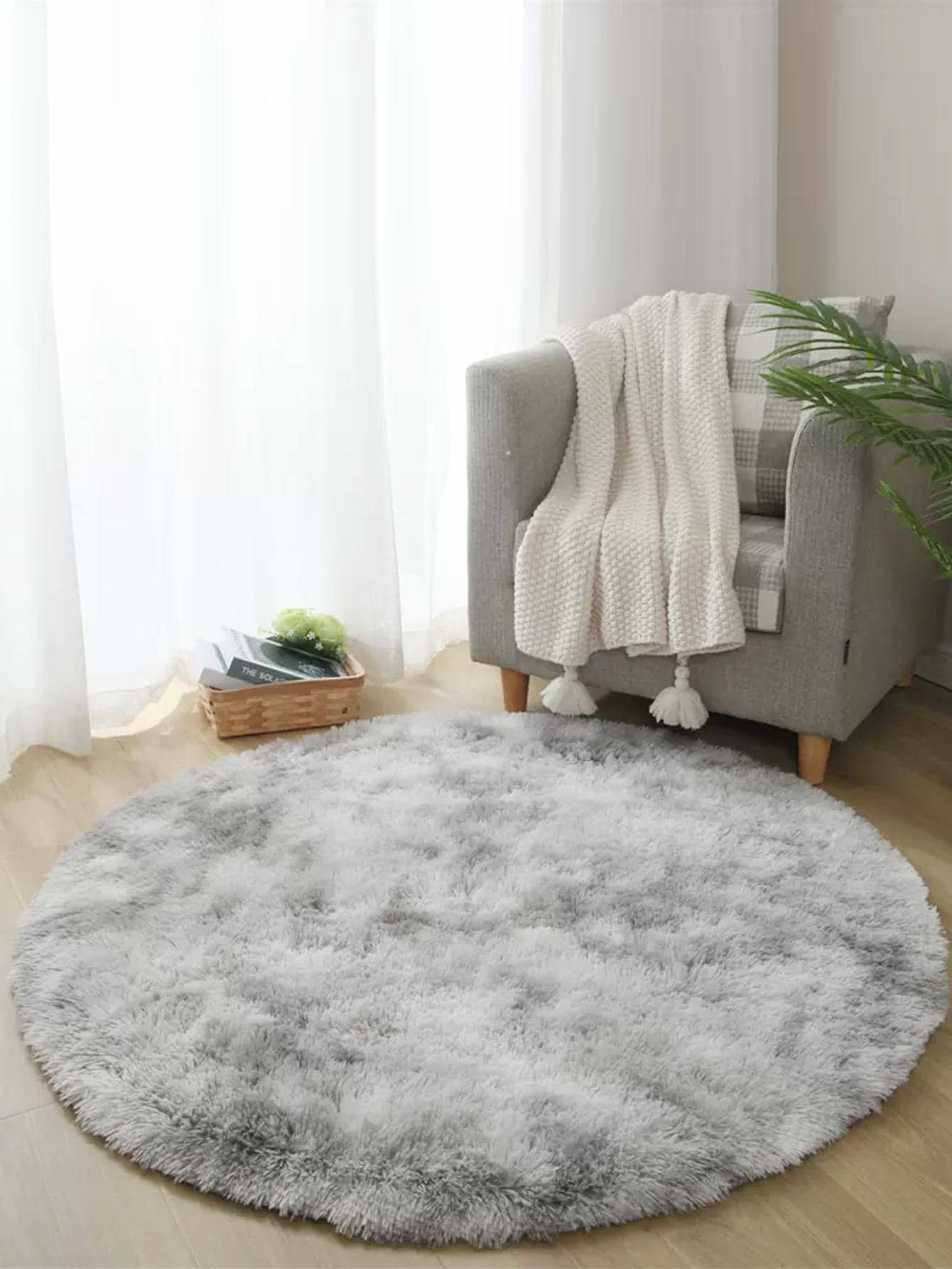 1pc Fluffy Round Rug, Shaggy Seat Cover & Accent Rug,Home Decor Accessories - Multicolor - View 1