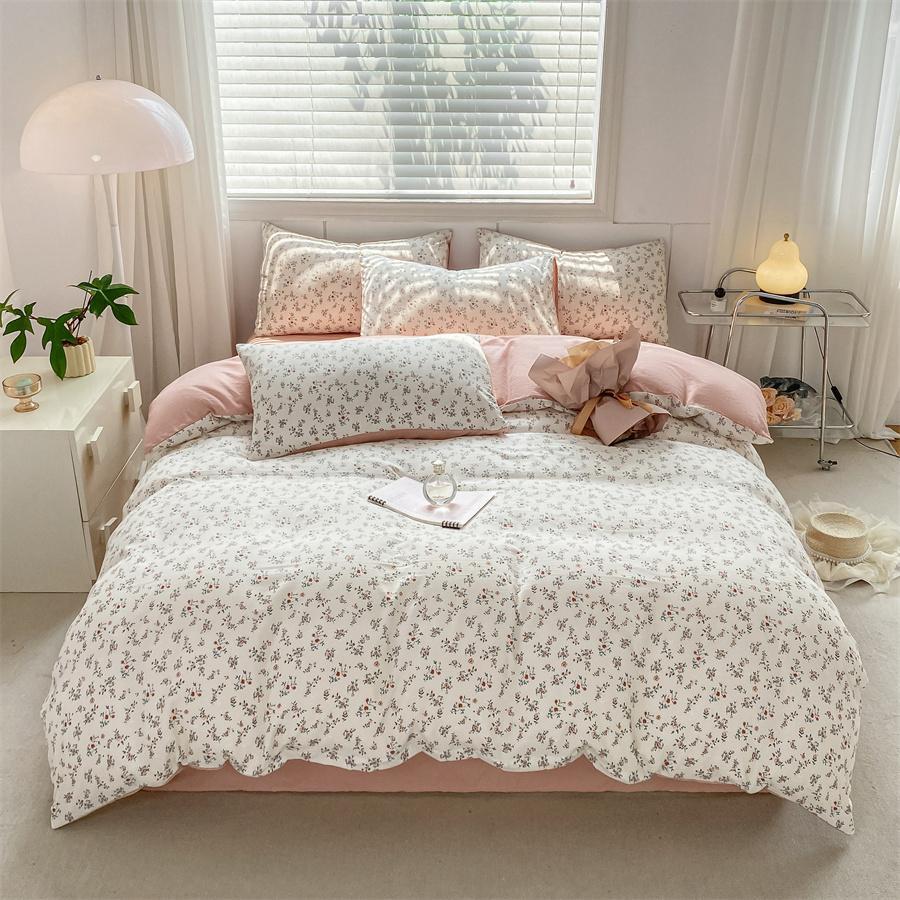 1pc Floral Pattern Duvet Cover Without Filler, Baby Pink Double Layer