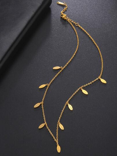 1入組時尚不銹鋼羽毛墜飾項鍊適合女士日常裝飾