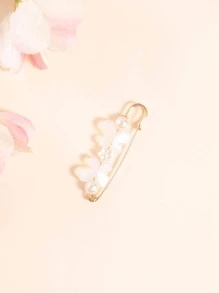 人造珍珠裝飾圍巾別針 - 白色 - 查看 2