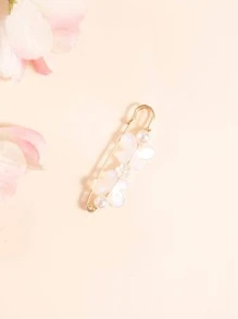 人造珍珠裝飾圍巾別針 - 白色 - 查看 1