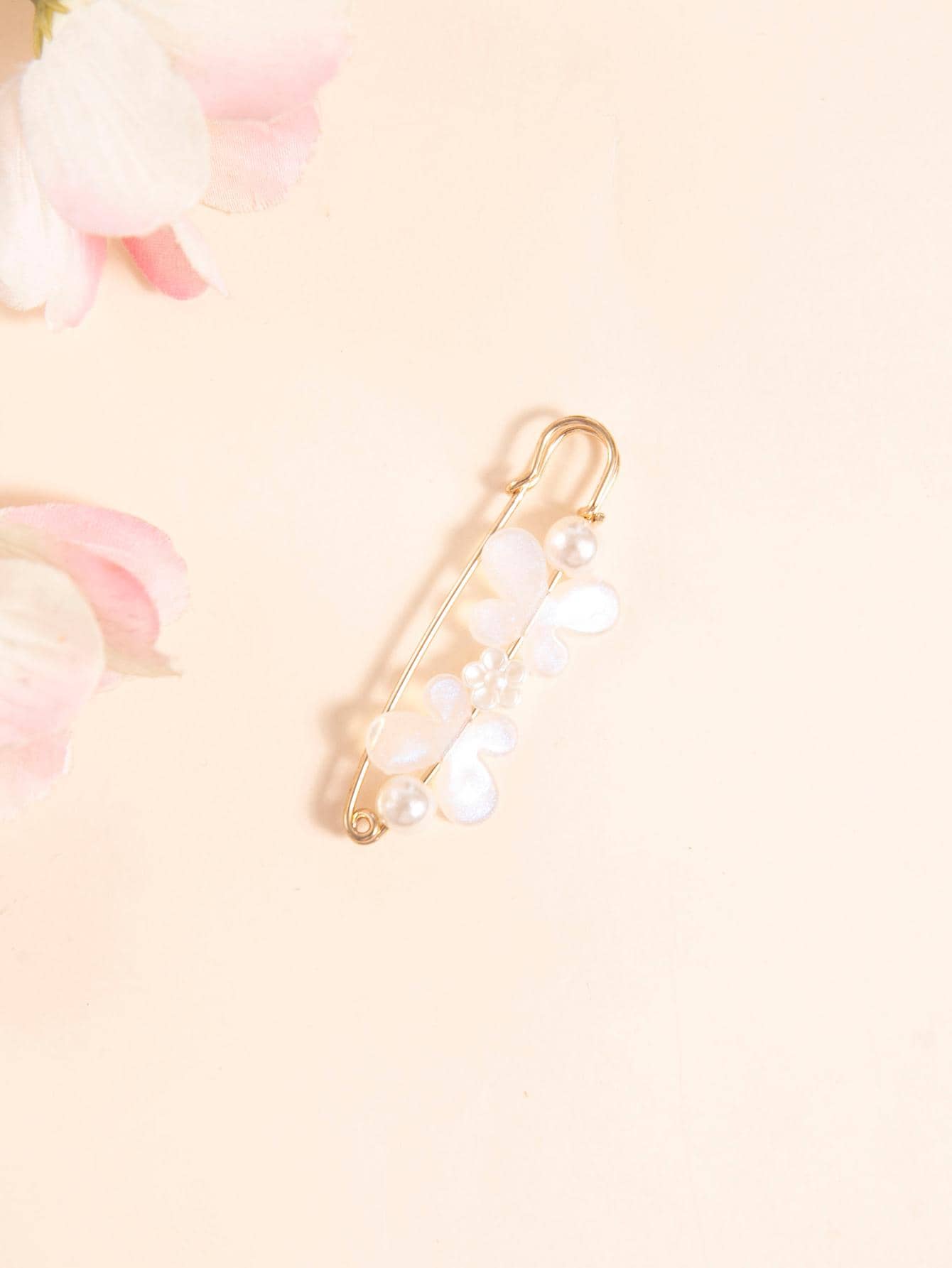 人造珍珠裝飾圍巾別針 - 白色 - 查看 1