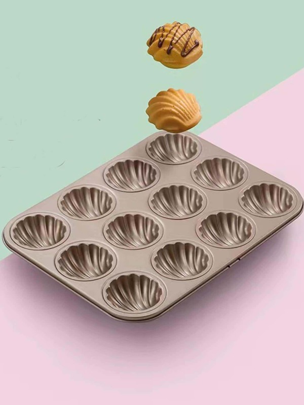 1pc Non-Stick Golden Baking Tray For Donut, Seashell & Madeleines Cake