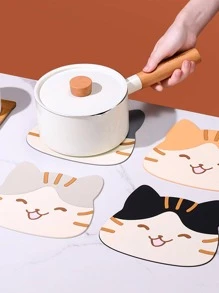 1 PC Hoạt Hình Mèo Thiết Kế Potholder, Dễ Thương Màu Xanh PVC Chịu Nhiệt Hộ Gia Đình Thảm - Màu xanh lam - Xem 3