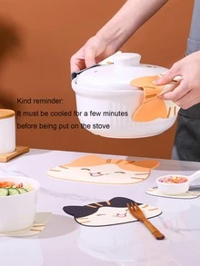 1 PC Hoạt Hình Mèo Thiết Kế Potholder, Dễ Thương Màu Xanh PVC Chịu Nhiệt Hộ Gia Đình Thảm - Màu xanh lam - Xem 4