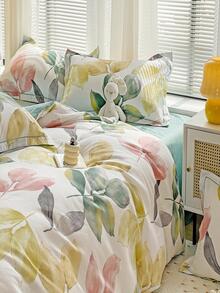 4入組花卉圖案杏被套套裝帶1入組2入組枕套不附帶現代柔軟的舒服的床上用品被套套裝適用於臥室 - 杏色 - 查看 4