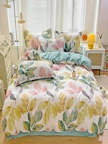 4入組花卉圖案杏被套套裝帶1入組2入組枕套不附帶現代柔軟的舒服的床上用品被套套裝適用於臥室 - 杏色 - 查看 2