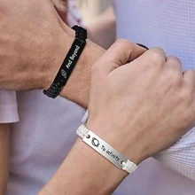 suteyi 2入不鏽鋼編織情侶手環,情人節婚禮季送給丈夫和男朋友的禮物 - 黑色 - 查看 2