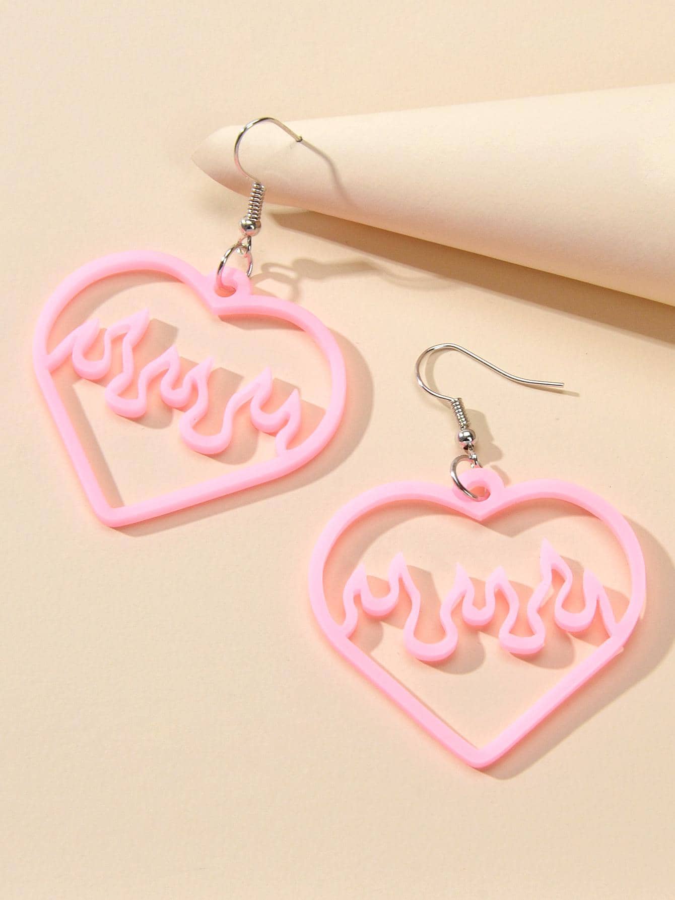 火裝飾心耳墜 - 粉色 - 查看 1