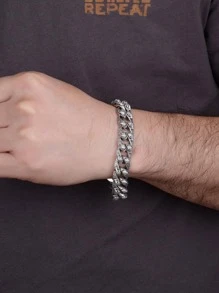 男士骷髏裝飾鍊式手鍊，打造時尚外觀，適合派對禮物 - 復古銀色 - 查看 4