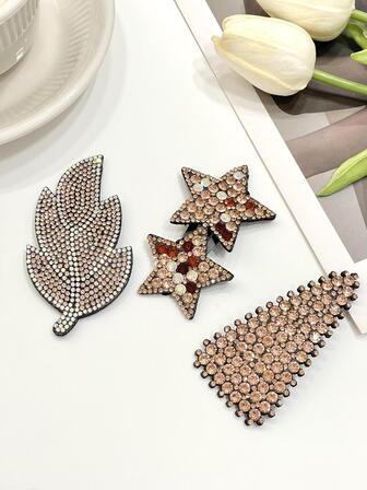 3pcs Rhinestone Leaf & Star Decor Hair Clip