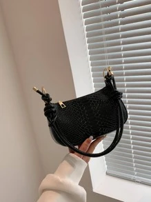 Borsa a tracolla/a bandoliera di moda per donna con motivo coccodrillo (graffi sui prodotti luminosi sono inevitabili, si prega di acquistare con cautela) - nero - Visualizzare 5