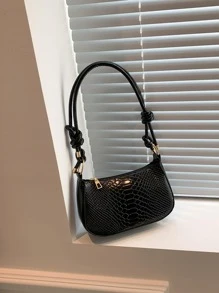Borsa a tracolla/a bandoliera di moda per donna con motivo coccodrillo (graffi sui prodotti luminosi sono inevitabili, si prega di acquistare con cautela) - nero - Visualizzare 4