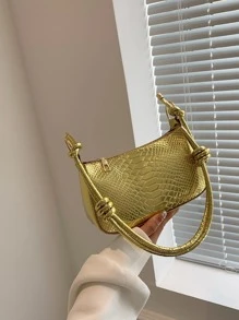 女士时尚鳄鱼纹单肩斜挎包（亮色产品难免有划痕，请谨慎购买） - 金色 - 查看 5