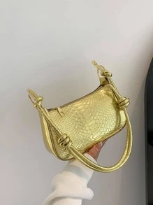 女士时尚鳄鱼纹单肩斜挎包（亮色产品难免有划痕，请谨慎购买） - 金色 - 查看 3