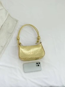 女士时尚鳄鱼纹单肩斜挎包（亮色产品难免有划痕，请谨慎购买） - 金色 - 查看 6