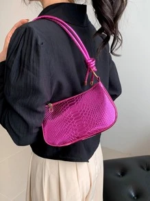 女士时尚鳄鱼纹单肩斜挎包（亮色产品难免有划痕，请谨慎购买） - 玫紅色 - 查看 2