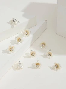 10入組花朵裝飾可愛髮夾 - 白色 - 查看 4