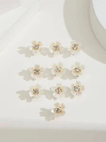 10入組花朵裝飾可愛髮夾 - 白色 - 查看 2