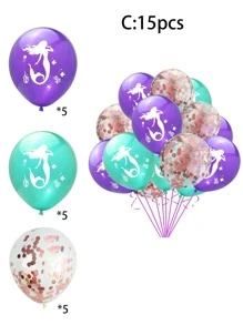15入組美人魚圖案氣球套裝,現代乳膠氣球套件適合派對安排 - 彩色 - 查看 4