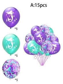 15入組美人魚圖案氣球套裝,現代乳膠氣球套件適合派對安排 - 彩色 - 查看 2
