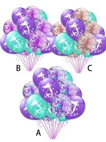 15入組美人魚圖案氣球套裝,現代乳膠氣球套件適合派對安排 - 彩色 - 查看 1