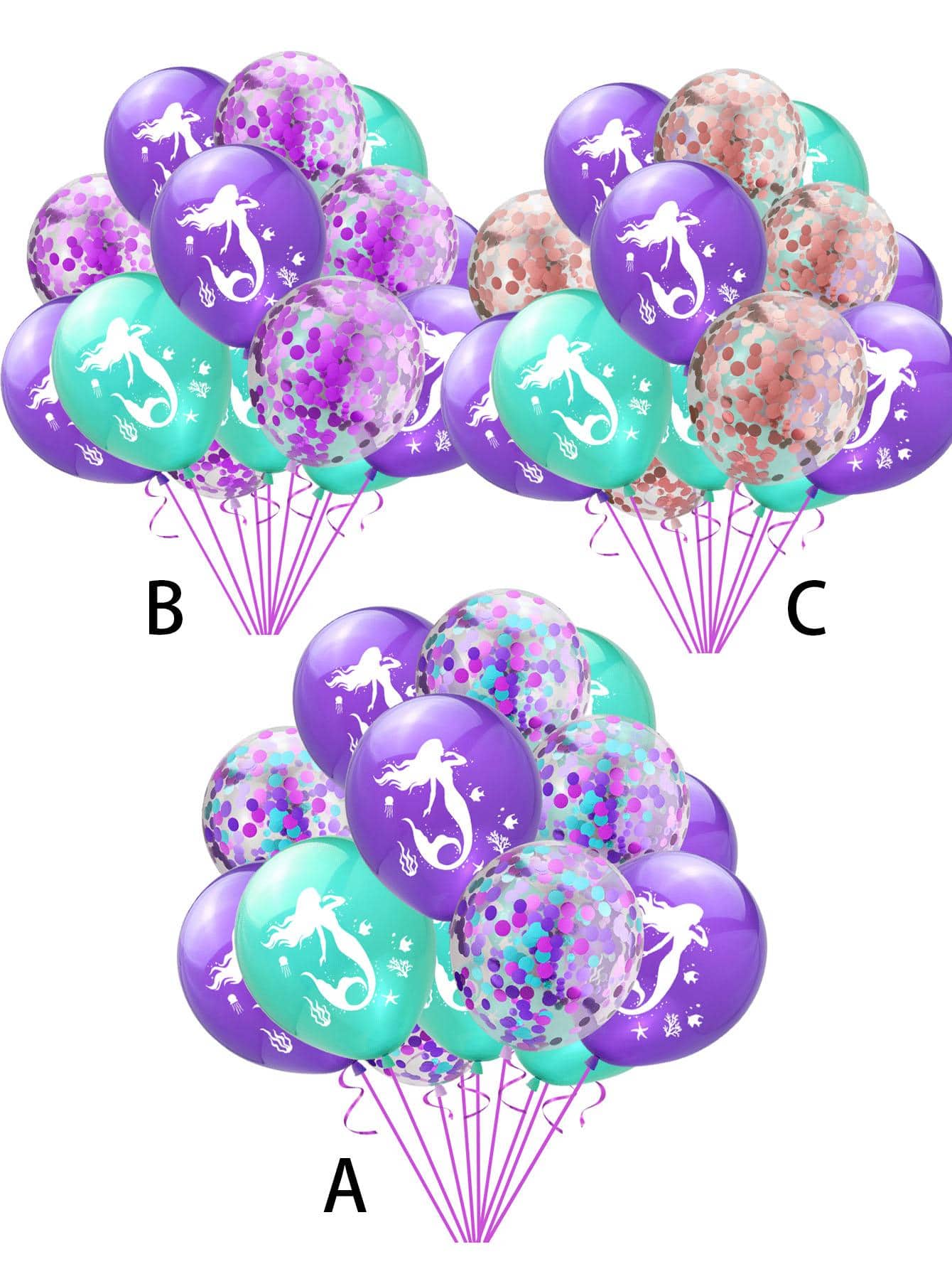 15入組美人魚圖案氣球套裝,現代乳膠氣球套件適合派對安排 - 彩色 - 查看 1