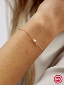 人造珍珠裝飾925銀手鏈，婚禮新娘珠寶配飾 - 金色 - 查看 2