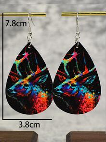 鹿圖案水滴形耳墜 - 彩色 - 查看 3