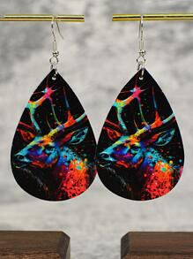 鹿圖案水滴形耳墜 - 彩色 - 查看 1