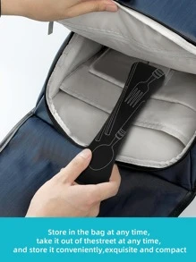 7 件不锈钢便携式餐具套装刀叉勺直吸管弯吸管吸管刷便携包，适用于户外露营、野餐、学生餐厅、厨房、圣诞礼物、学校用品 - 黑色 - 查看 5