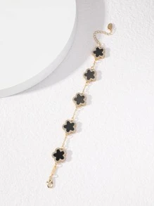 Cubic Zirconia Flower Decor Bracelet Valentines - Black - View 2