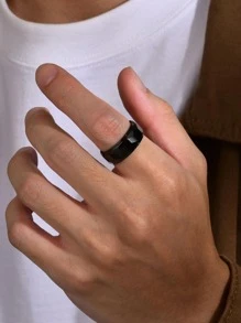 1 件碳化钨黑色简约钨钢戒指，8 毫米宽，送给男朋友的礼物 - 黑色 - 查看 2