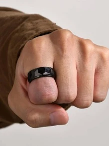 1 件碳化钨黑色简约钨钢戒指，8 毫米宽，送给男朋友的礼物 - 黑色 - 查看 4