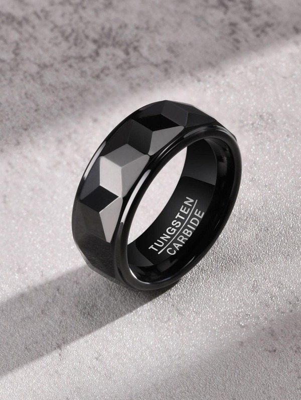 1pc Tungsten Carbide Black Minimalist Tungsten Steel Ring, 8mm Wide, Gift For Boyfriend