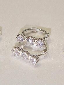 2pcs/set Fashion Copper Cubic Zirconia Decor Hoop Earrings For Women For Birthday Gift - Silver - View 3