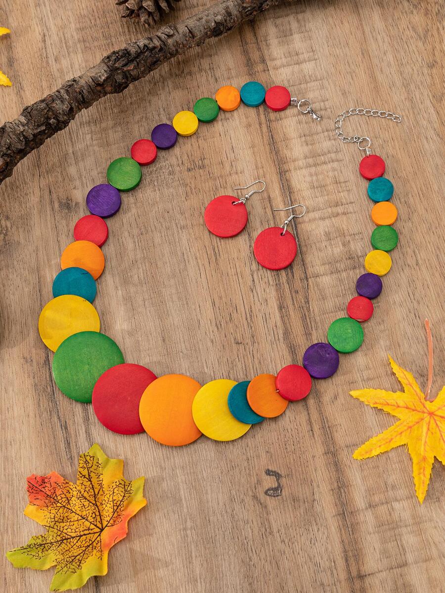 3pcs Color Block Round Decor Jewelry Set