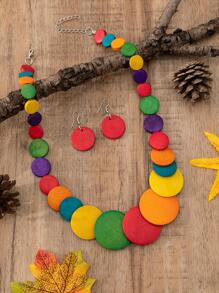 3pcs Color Block Round Decor Jewelry Set