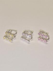 2pcs/set Fashion Copper Cubic Zirconia Decor Hoop Earrings For Women For Birthday Gift - Silver - View 4