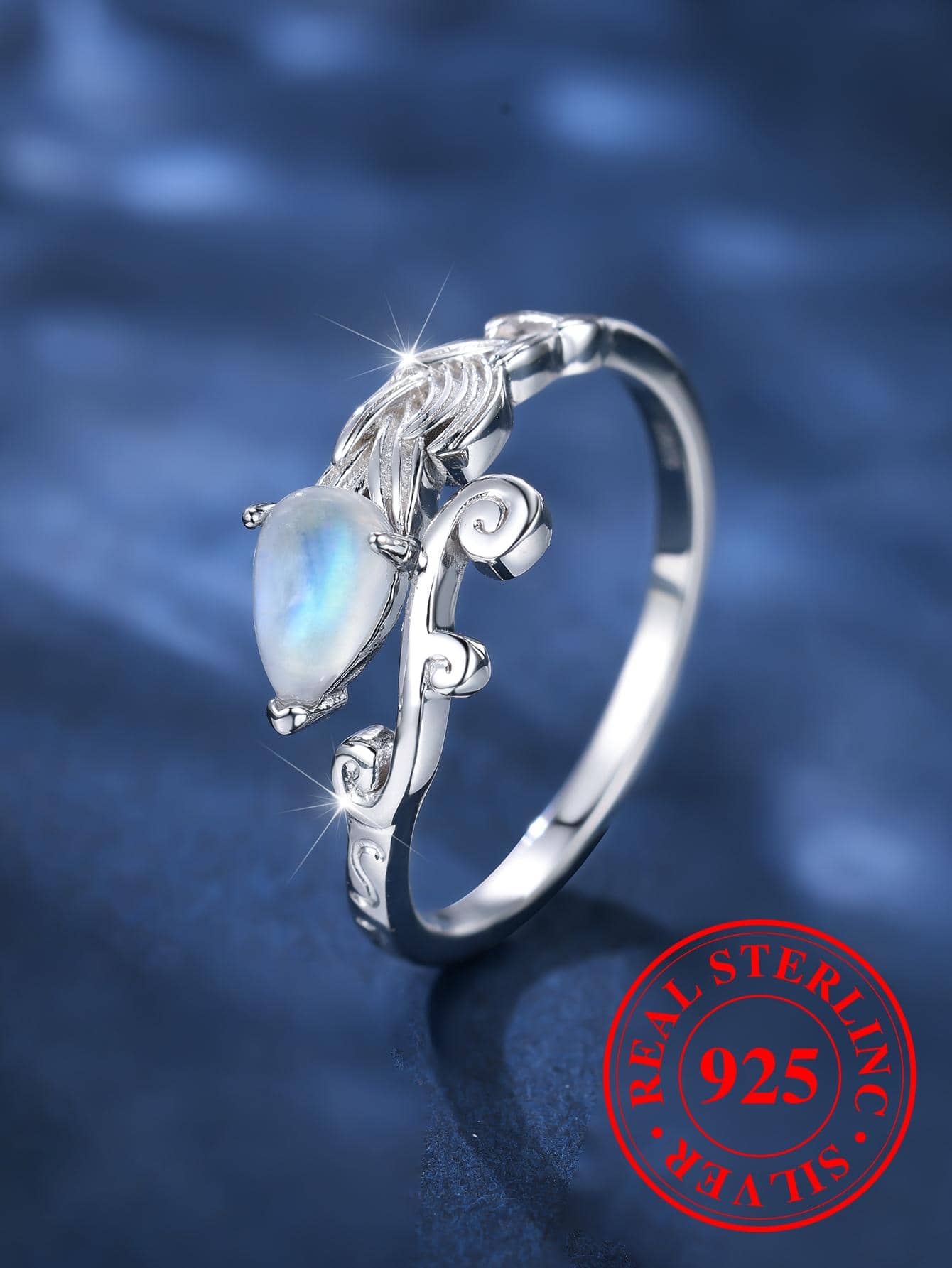 蛋白石裝飾銀圓環 - 銀色 - 查看 1