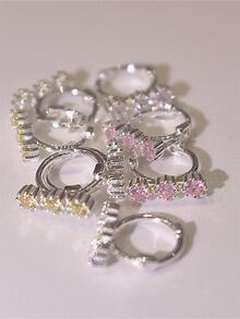 2pcs/set Fashion Copper Cubic Zirconia Decor Hoop Earrings For Women For Birthday Gift - Silver - View 5