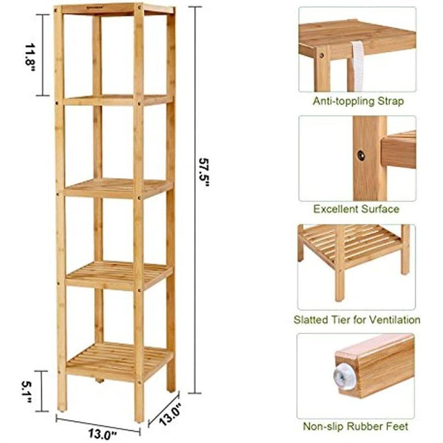 5 Tier Bathroom Shelf Wood Corner Rack Bamboo Multifunctional Storage