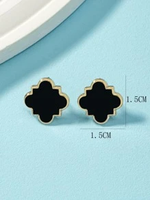 2pcs Floral Stud Earrings - Black - View 4