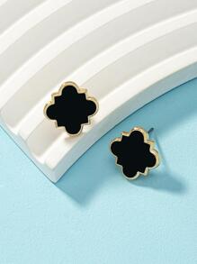 2pcs Floral Stud Earrings - Black - View 3