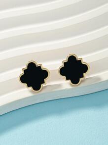2pcs Floral Stud Earrings - Black - View 2