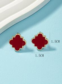 2pcs Flower Stud Earrings Valentines - Red - View 5