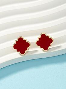 2pcs Flower Stud Earrings Valentines - Red - View 2