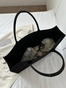 鱷魚紋時尚毛氈托特包 - 黑色 - 查看 5